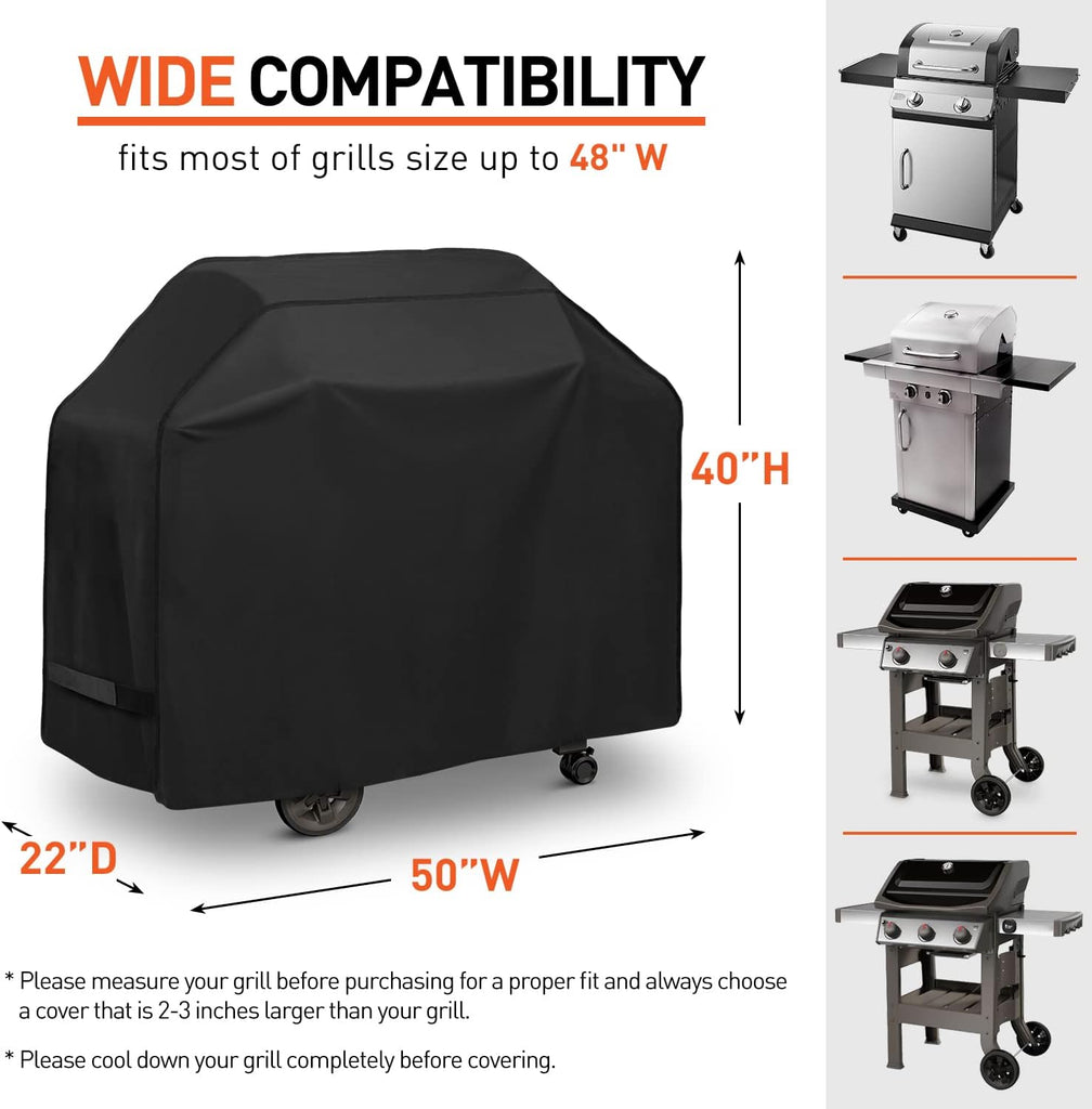 BBQ Grill Cover 50 Inch, Heavy Duty Waterproof Barbecue Cover for Outdoor Grills up to 48 Inch Width, Suitable for