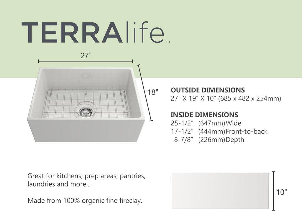 Catalina Farmhouse Apron Front Fireclay 27 in. Single Bowl Kitchen Sink in White