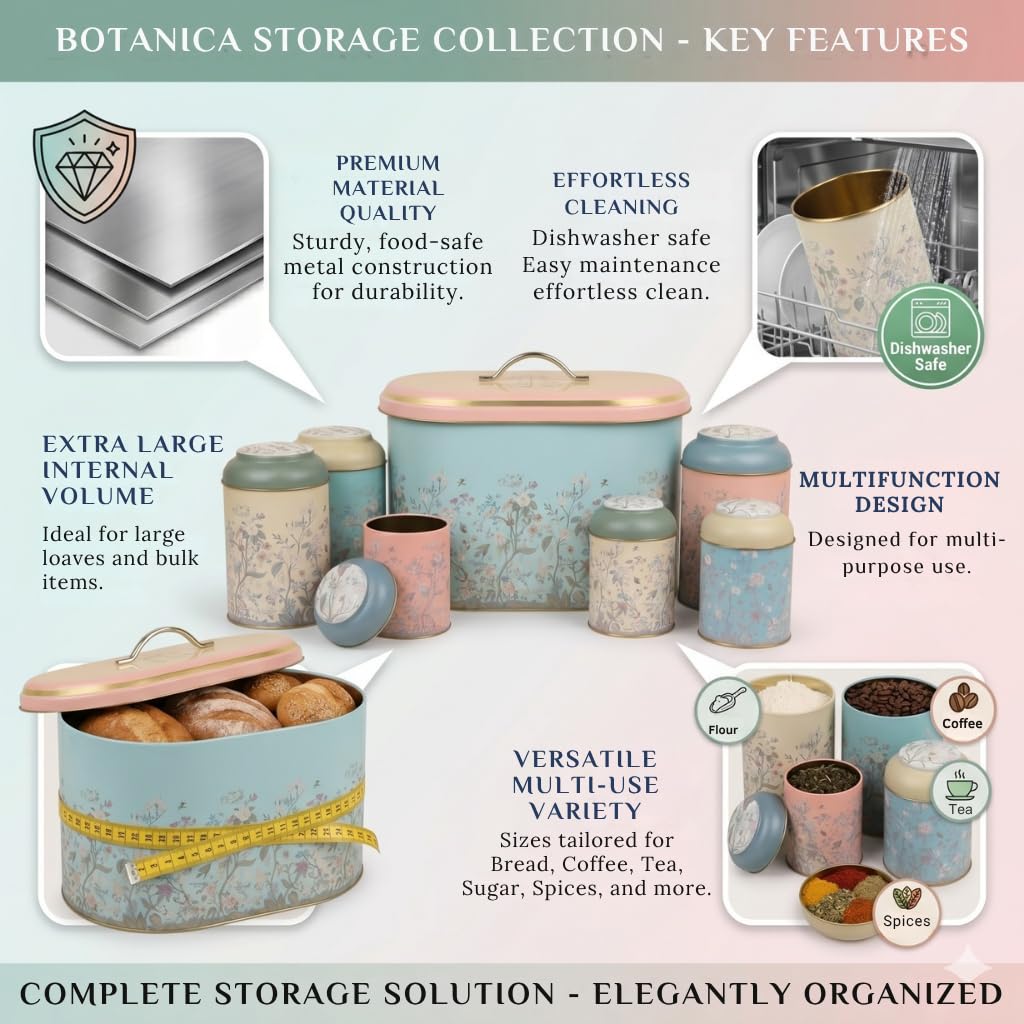 7 Pcs Bread Box Set Countertop and Canisters Sets for the Kitchen Ideal for Bread Basket Sugar Container Coffee