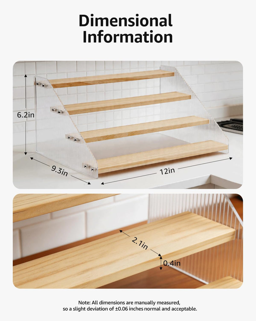 Tiered Spice Rack Organizer for Countertop & Cabinet, 4-Tier 12 Seasoning Storage Shelf, Space Saving Standing Spice