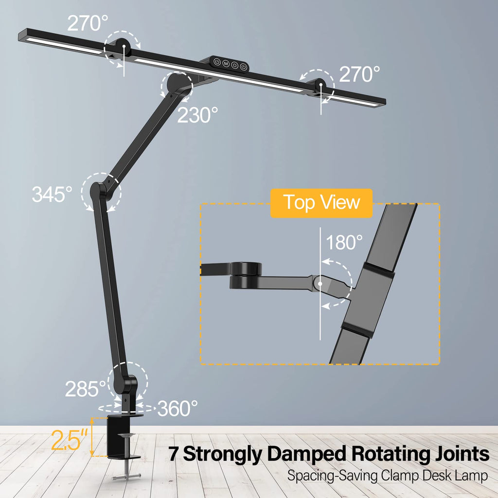 Led Desk Lamp with Clamp, Architect Desk Lamp with Atmosphere Lighting, 24W Ultra Bright Auto Dimming Computer Light