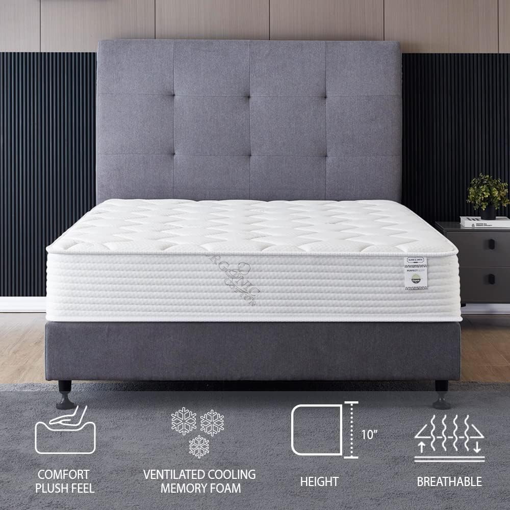 California King Mattress 10 Inches White - Medium Firm Pocket Coil Hybrid Mattress Tight Top High Density Foam