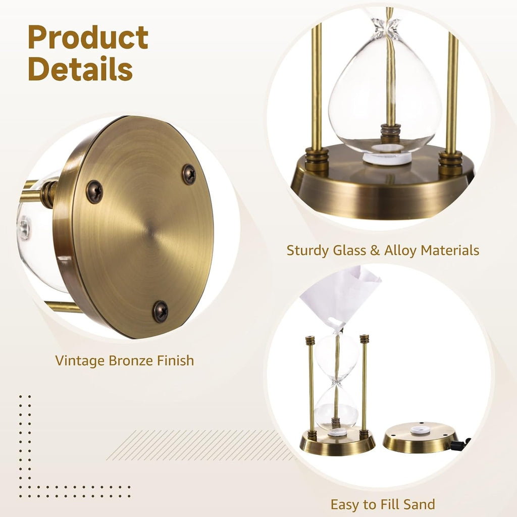 Empty Hourglass, Vintage Bronze Fillable Sand Timer with Hourglass Paper, Decorative Hourglass Timer with Alloy Frame