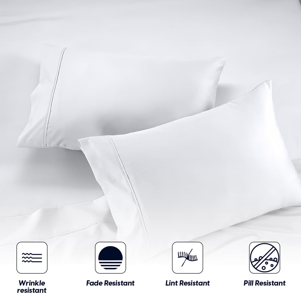 King Size Pillow Cases Set of 2, 600 Thread Count 100% Egyptian Cotton White Pillow Covers, Soft Hotel Quality, Open