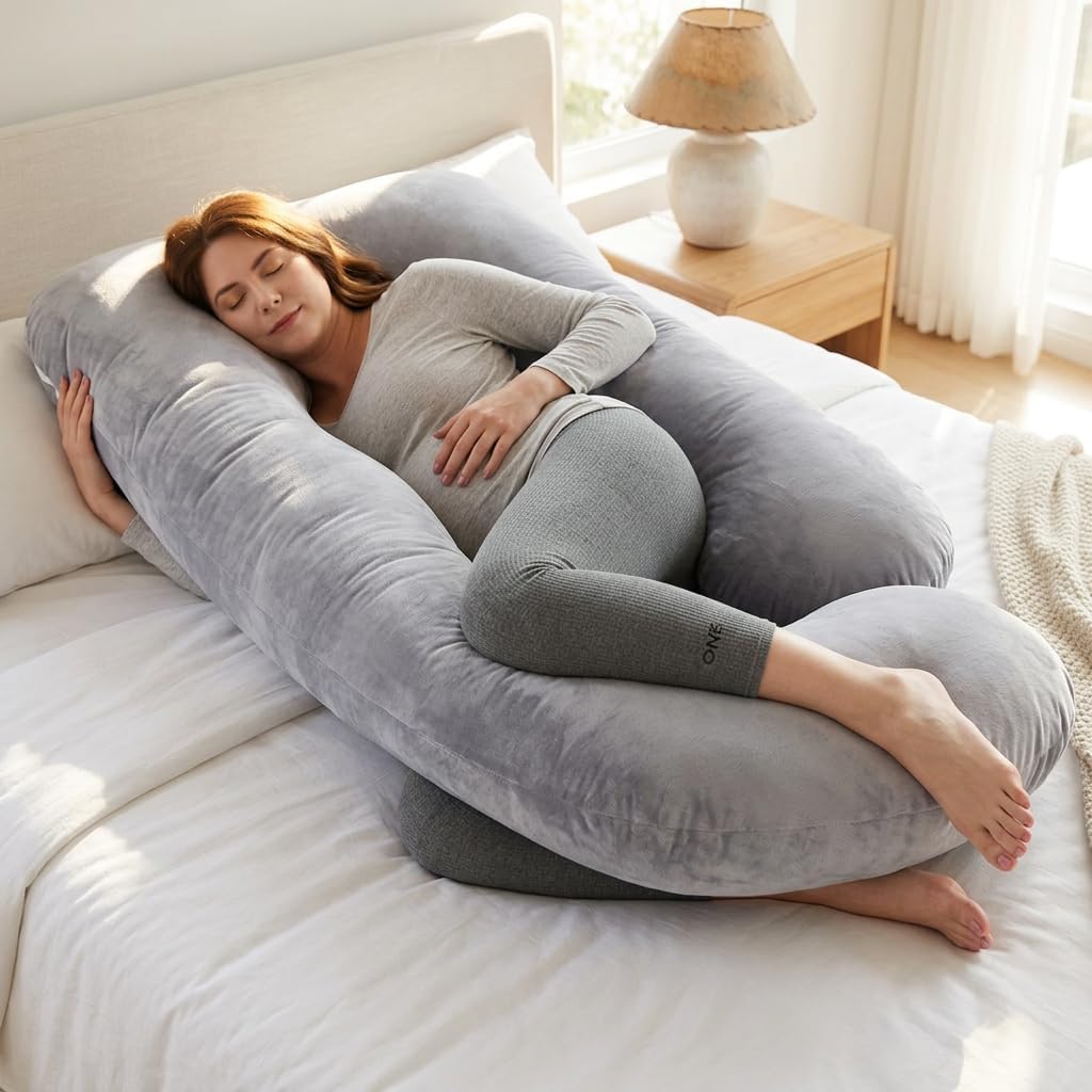 U-Shaped Full Body Pillow for Adults, Maternity Pillow with Washable Velvet Cover, Ergonomic Support for Back, Belly