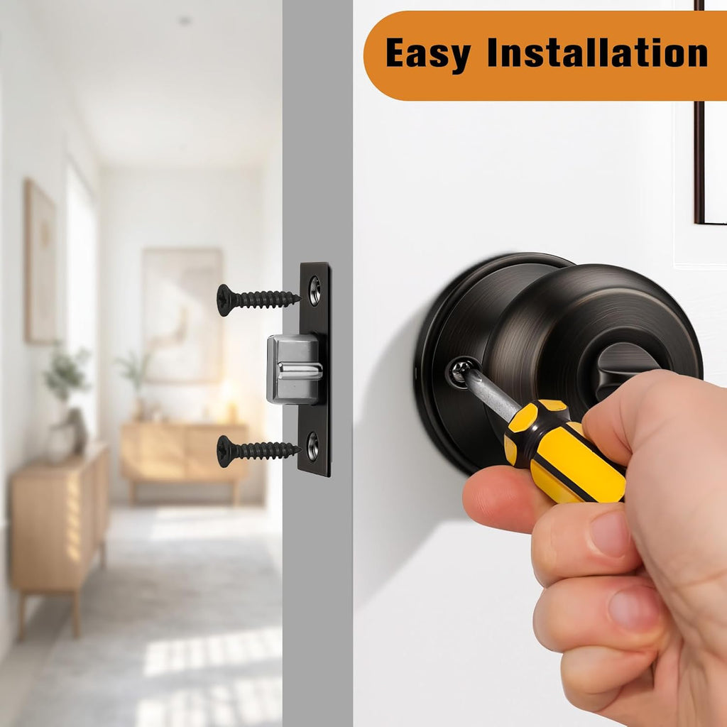Colonial Keyed Entry Door Knob Oil Rubbed Bronze Entrance Door Lock, Single Cylinder Keyed Door Lock for Interior