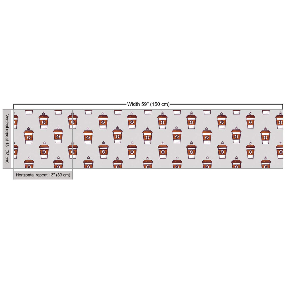 Espresso Grey Fabric by The Yard, Creative Continuous Pattern with Coffee Cups Print, Decorative Fabric for