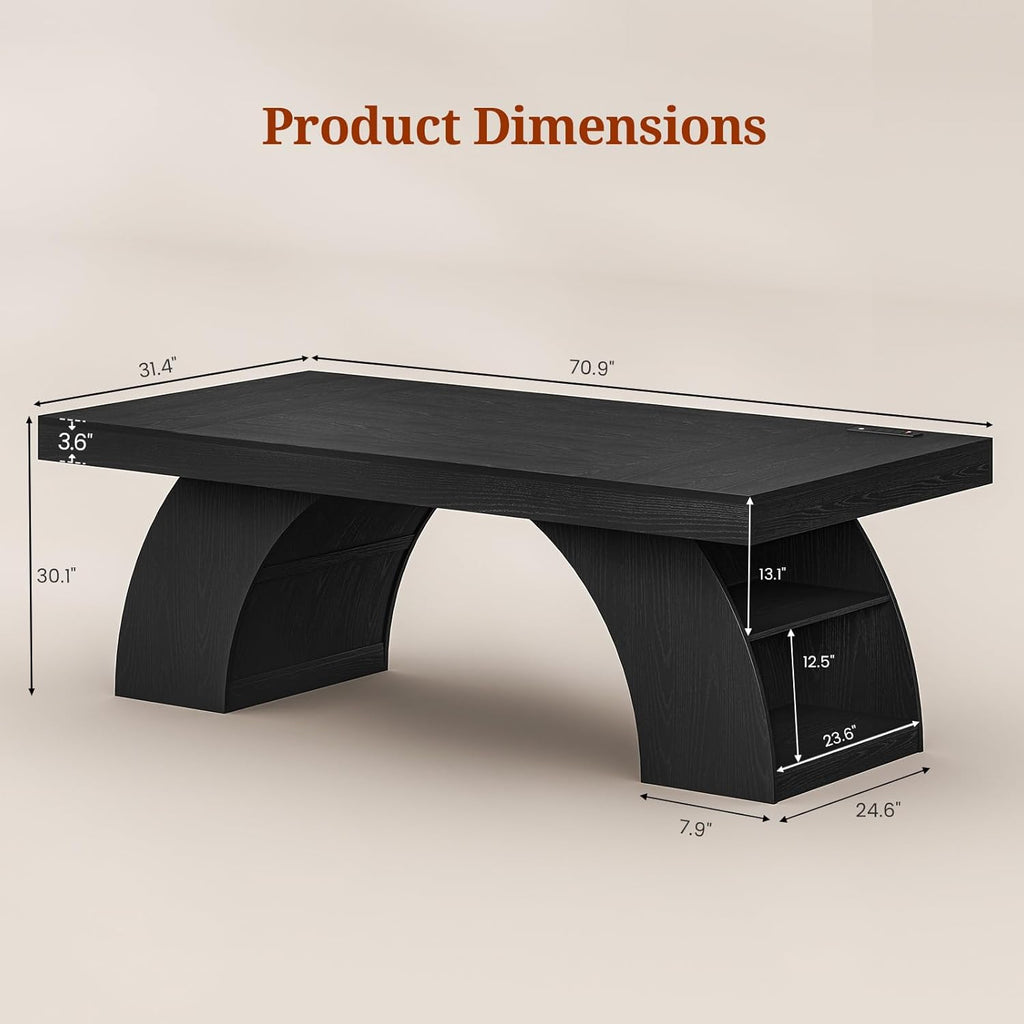 70.9 Inch Executive Desk, Large Office Desk with Power Outlet & Storage Shelves
