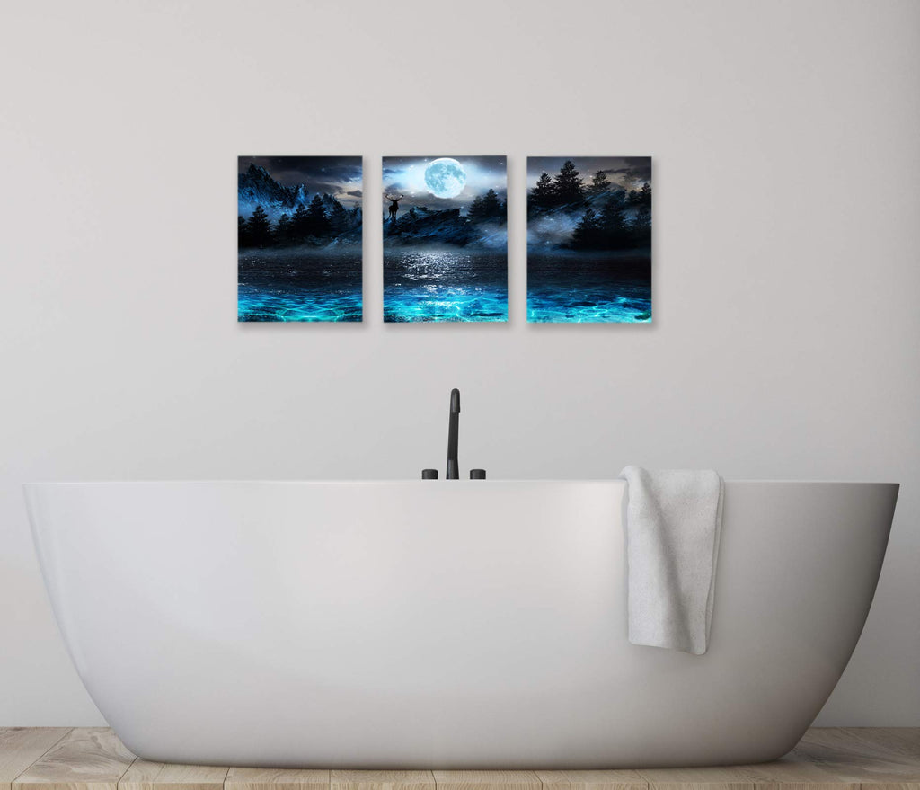 Wall Decorations Moon Deer Ocean Landscape Picture Teen Room Decor Wall Art Modern Decor 3 Piece Framed Ready To Hang