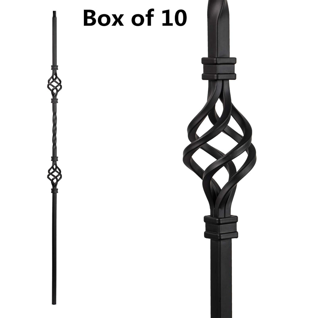 S07 Wrought Iron Balusters Set of 10 Decorative Metal Balusters for Decks Spiral Stair Railing 1/2-inch Hollow Double
