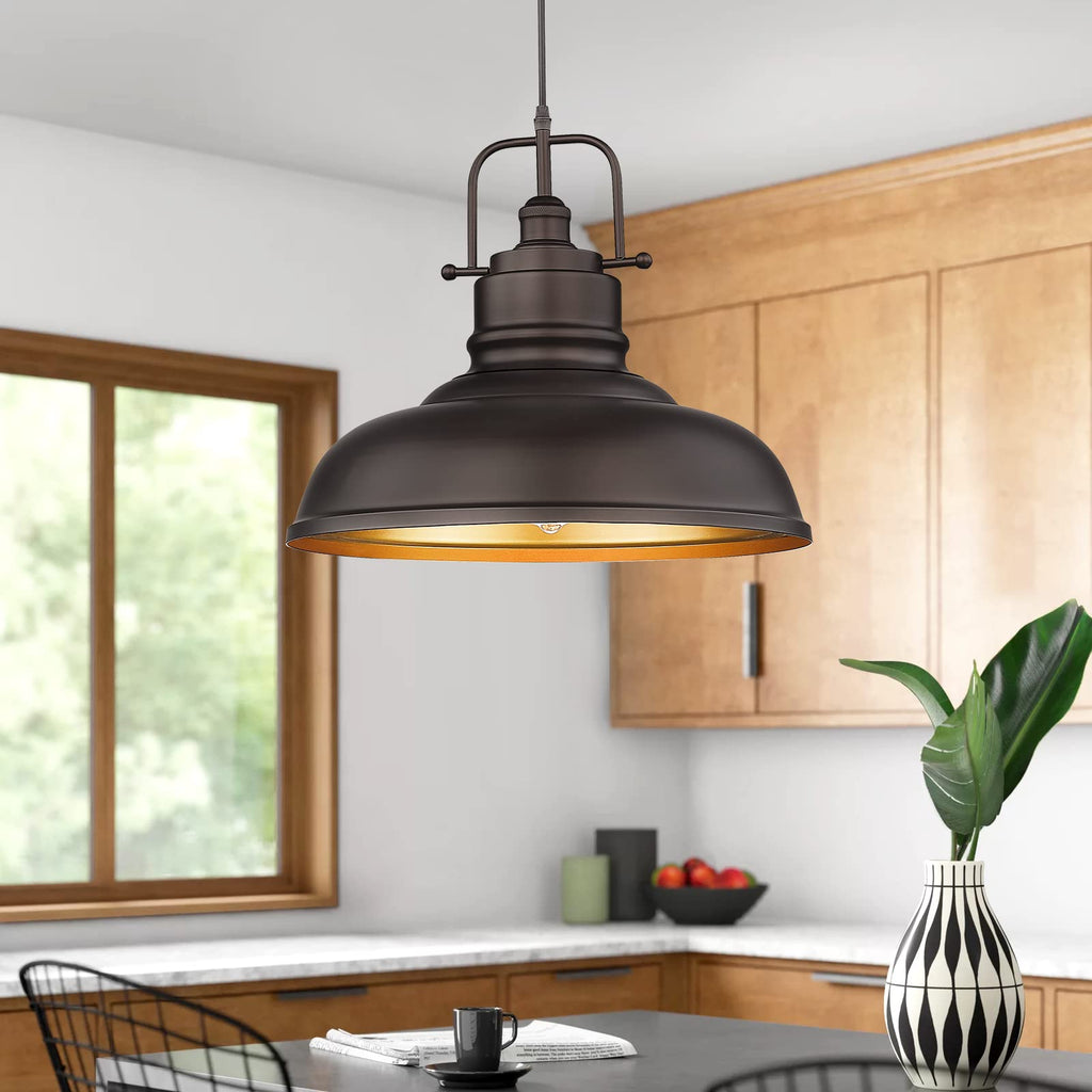 2 Pack Large Kitchen Pendant Lights 17.7 Inch, Farmhouse Industrial Metal Dome Pendant Light, Oil Rubbed Bronze