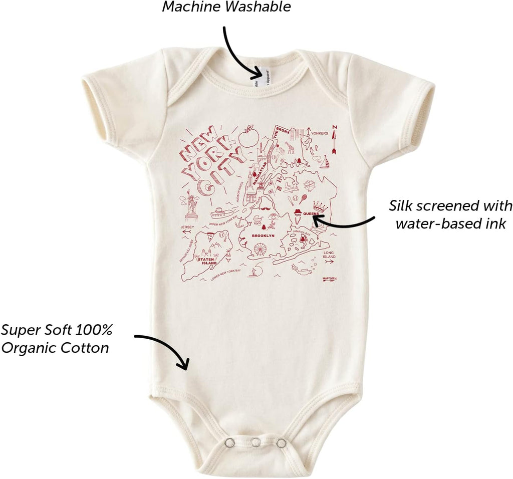 Organic Cotton Baby Bodysuit - Map Style