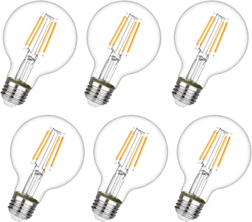 6Pack Vintage G25 Edison Light Bulb, Dimmable E26 Base LED Globe Light Bulbs, 6W Equivalent to 60W, CRI 90 Neutral