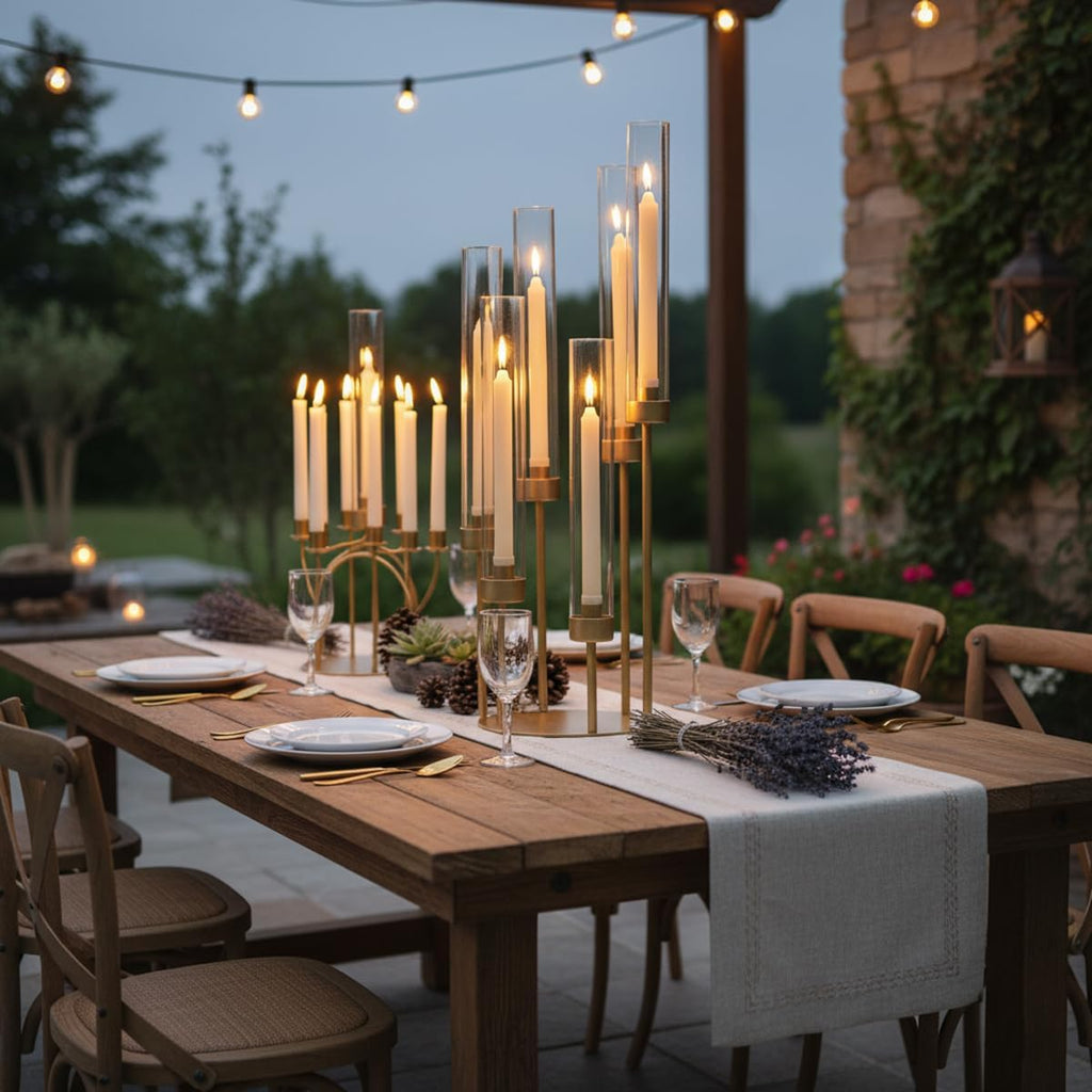 6-Arm Gold Candelabra, 23.96" Tall Candelabra Centerpieces for Tables with Glass Lampshade & Heavy Base, Vintage Gold