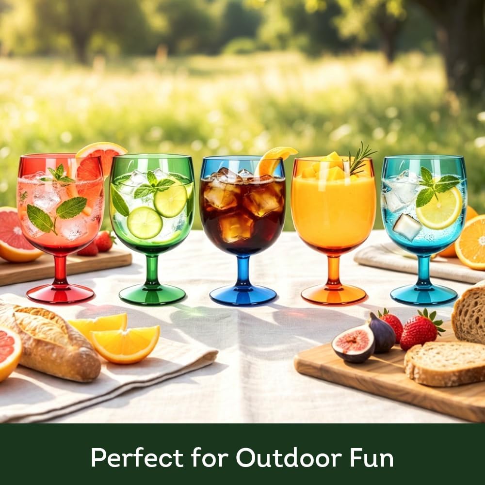 Unbreakable Plastic Wine Glasses Set of 8, 12 oz Shatterproof Stackable Tumblers, Reusable BPA Free Goblets , Picnic