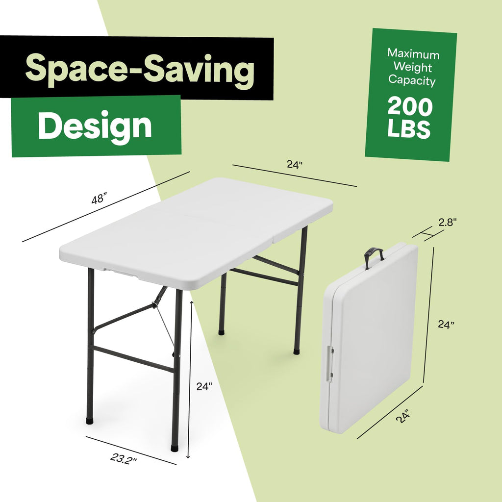 White 4ft Folding Table with Handle | Heavy-Duty Foldable Table | Portable Table for Indoor & Outdoor Use | Perfect
