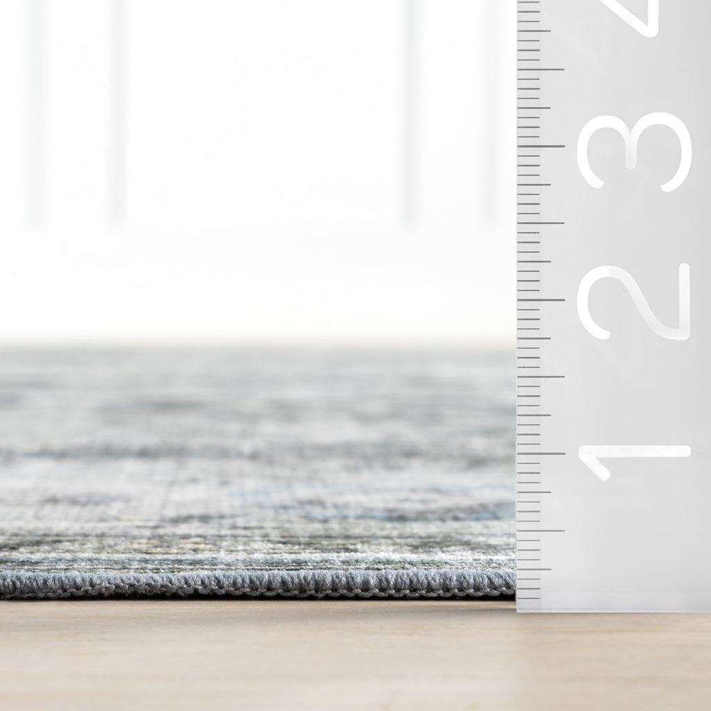 Kaiana Slate Blue Medallion Washable Area Rug