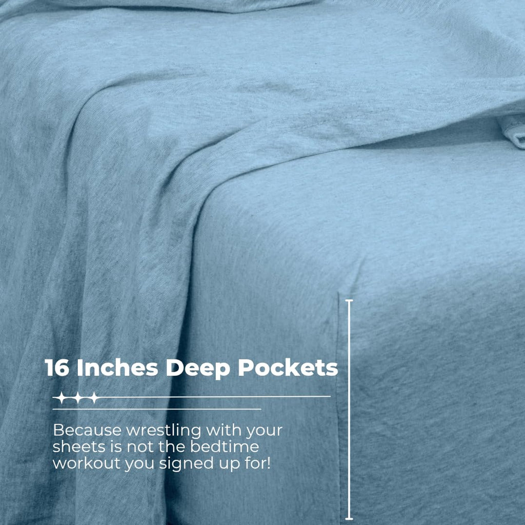 Heather Knit Jersey Sheet Set - 100% Organic Cotton, Deep Pockets, Non-Pilling, Cooling, Breathable, Super Soft &