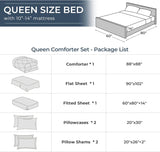 7 Pieces Queen Comforter Set, All Season Reversible Bed in a Bag, Ultra Soft Queen Bedding Set with Grey Comforter