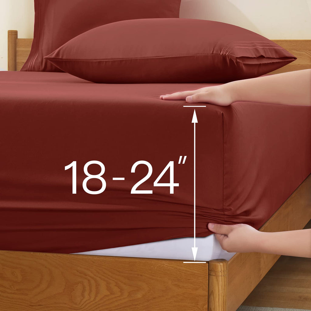 Extra Deep Pocket King Sheets Rust, 6 Pieces Sheet Set