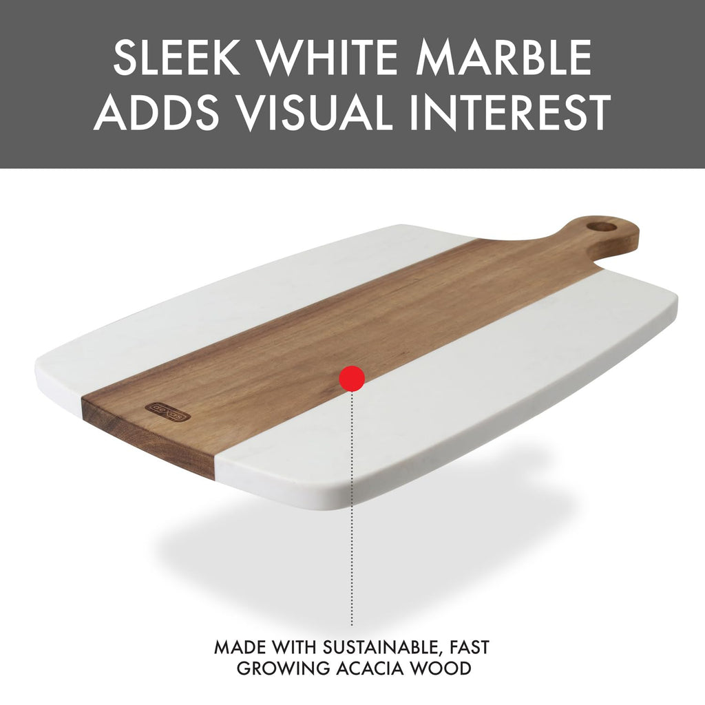 White Marble and Acacia Wood Charcuterie Board - 15.75 x 8.5 Serving Platter - Cheese, Meat & Appetizer Tray