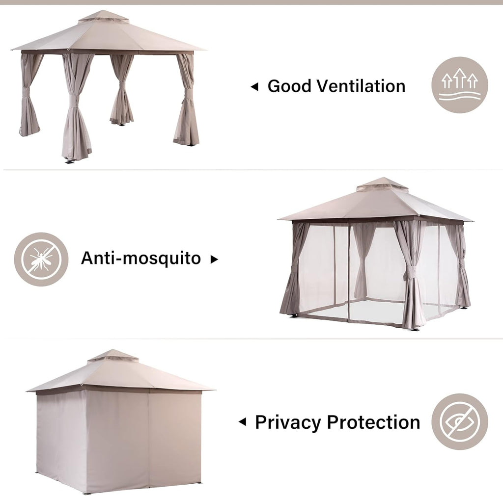 Gazebo 10x10ft, Heavy Duty Patio Gazebo with Expansion Bolts, Party Canopy Tent with Double Roofs