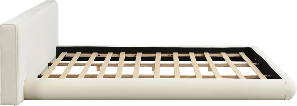 Low Profile Floor-Hugging Platform Bed, Cream