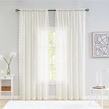 Cream Lace Sheer Curtains 108 Inches Long 2 Panels Luxury Semi Sheer Curtains Bedroom Quality Extra Long Length Lace