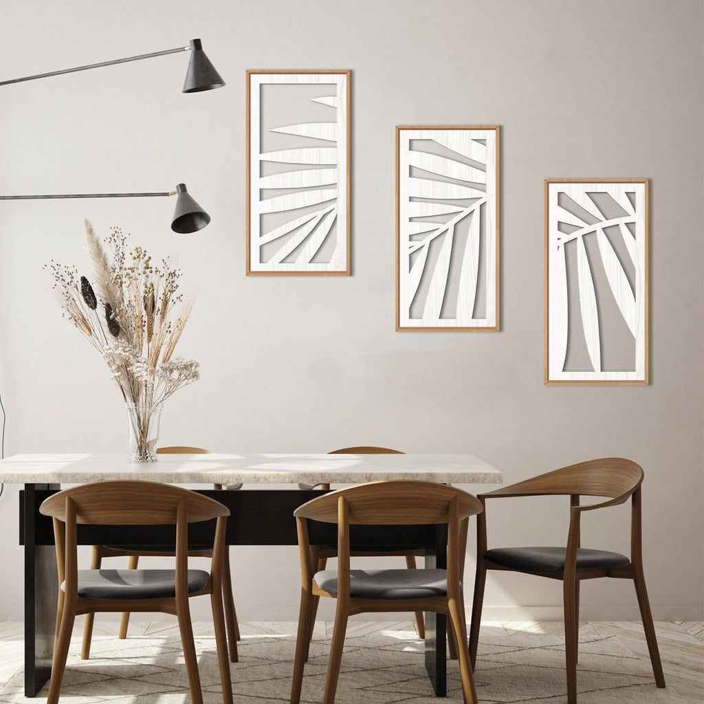 Tropical Palm Tree Leaf Wood Wall Art White Framed 8x16 Inch Set of 3 Hawaii Plant Leaves Wooden Wall Decor