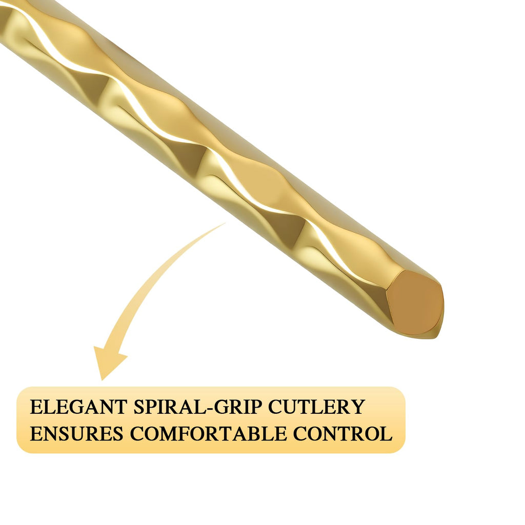 Gold Silverware Set 18/10 Stainless Steel Spiral-shaped Flatware Set, 20-Piece Hand Forged Mirror Finish Cutlery