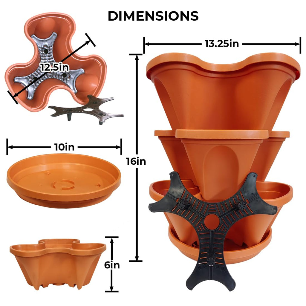 3 Tier Stacking Planter-Flower, Herb, Stackable Garden, Vegetable-Self-Watering-Indoor/Outdoor (Terracotta)