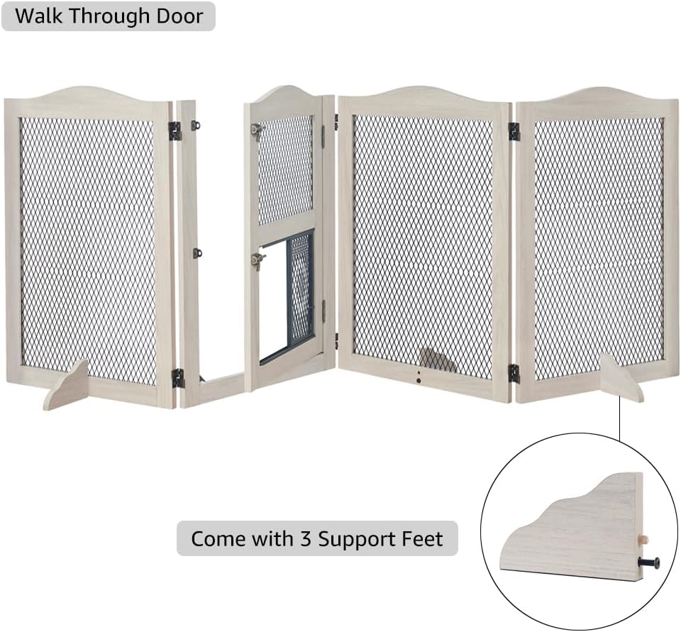 Freestanding Dog Gate with Cat Door for Indoor Doorways Stairs