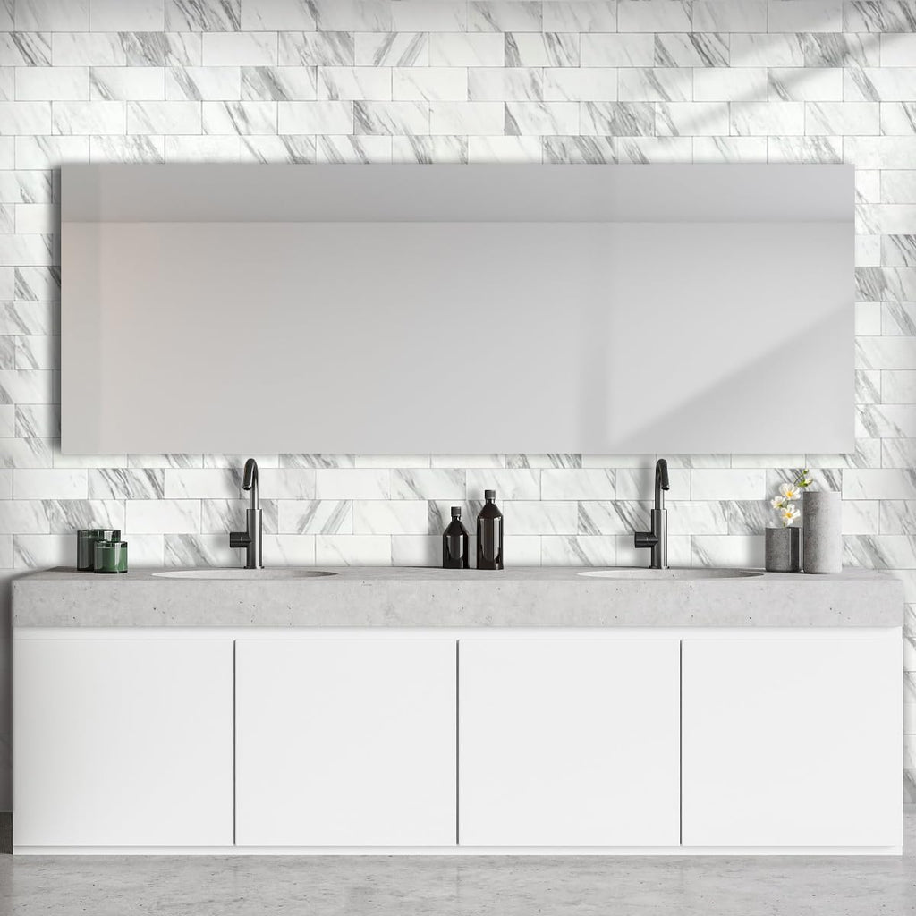100-Piece White Marble Look Peel and Stick Backsplash Wall , 3" x 6" PVC Faux Stone Stick on Tile for Backsplash