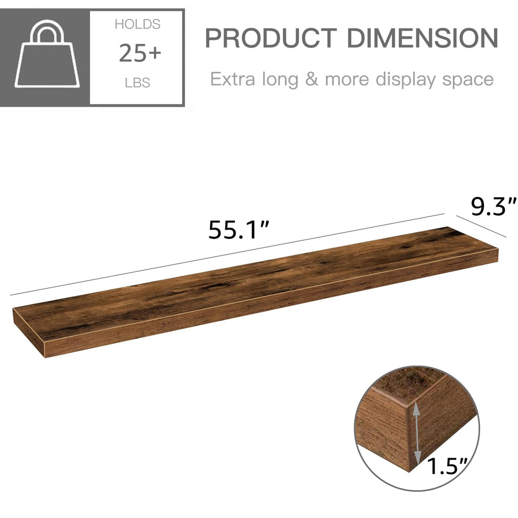 Extra Long Floating Shelves for Wall (Brown, Set of 2, 55.1")
