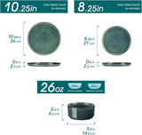Plates and Bowls Sets for 6, 18 Pieces Green Dinnerware SetsModern Stoneware Dishes Set, Dishwasher and Microwave Safe