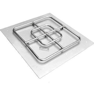 18" Square Fire Pit Flat Pan with Burner Ring Assembly, 92, 000 BTU