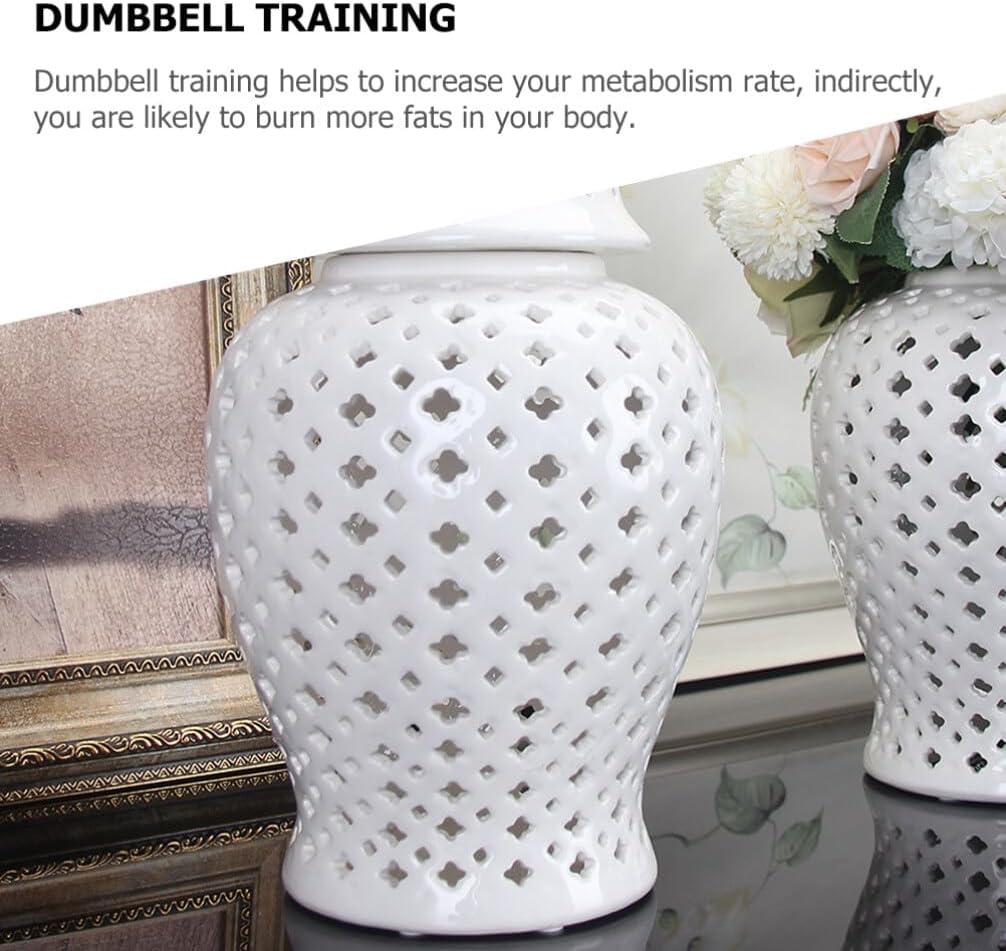 Ginger Jar Traditional Pierced Ginger Jar with Lid Ceramic Flower Vase Carved Lattice Decorative Temple Jar White