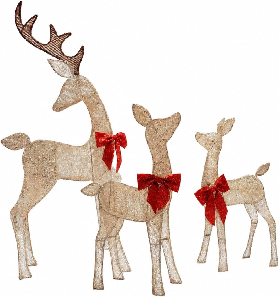 4.5Ft Lighted Reindeer Outdoor Christmas 2D Deer Family Sets Outdoor Reindeer Christmas Yard Decoration