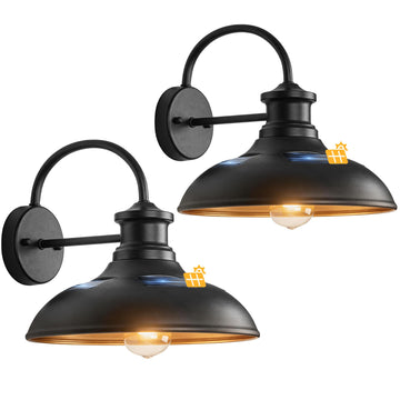 12" Solar Barn Lights Outdoor, Solar Gooseneck Lights with Gold Interior