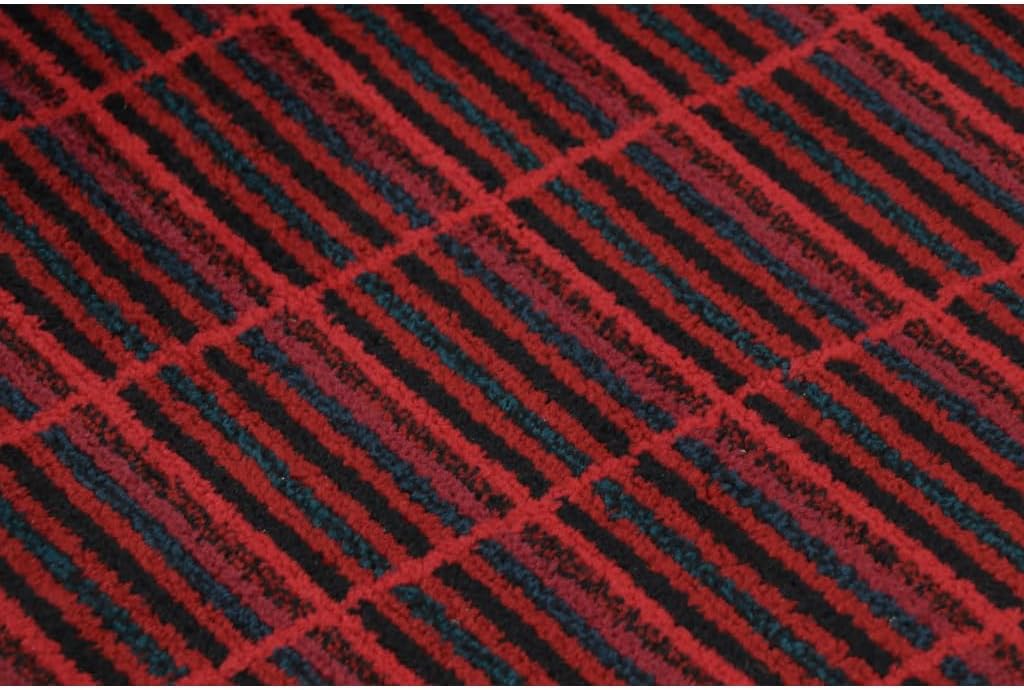 Vintage Swedish Rya Rug, Scandinavian Stripes in Red and Black