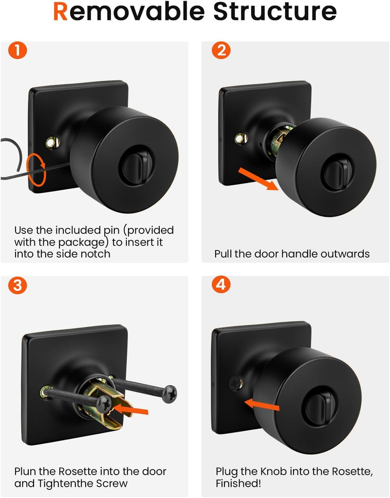 Black Door Knobs Interior, Matte Black Door Knobs Privacy Door Knob Black Interior Door Knob Bathroom (6 Pack)