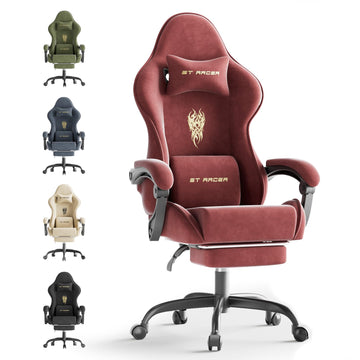 Velvet Fabric Gaming Chair with Footrest for Adults, Ergonomic Gaming Chairs with Massage Lumbar, Reclining Racing