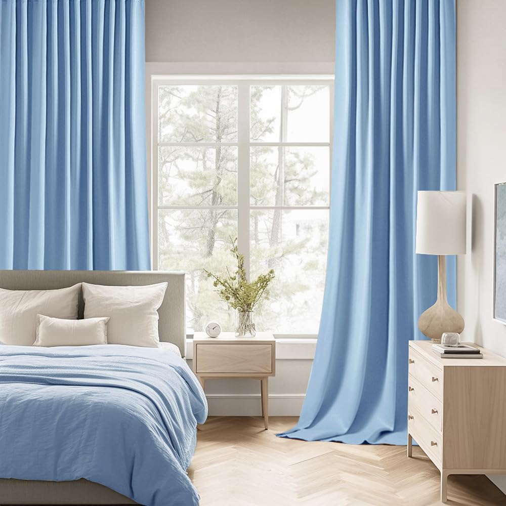 Sky Blue Back Tab Blackout Curtains 52x96 Inch Long 2 Panels Set