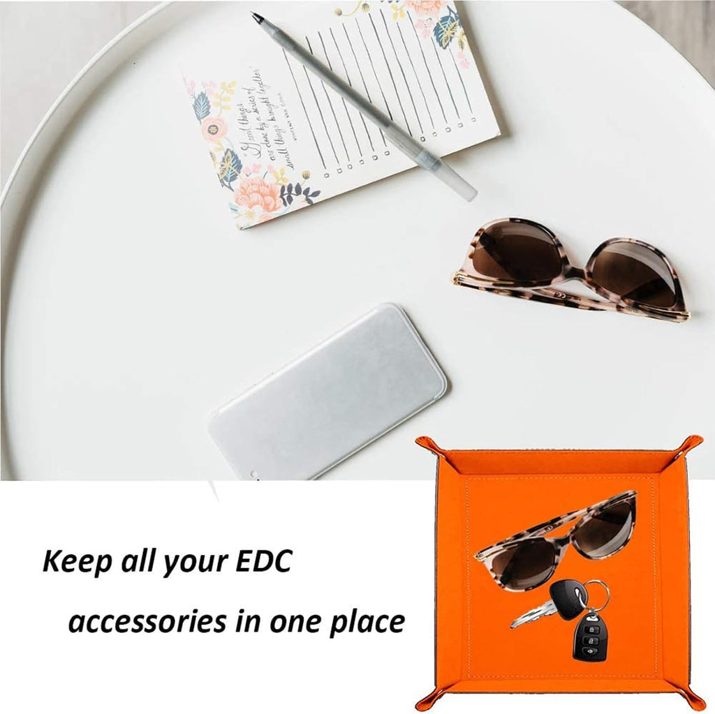 Valet Tray Desktop Storage Organizer - Vegan Leather Catchall Tray Bedside Vanity Tray Nightstand Caddy Holder