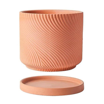 7" Unglazed Terracotta Planter with Drainage Hole & Saucer, Modern Minimalist Plant Pot & Garden