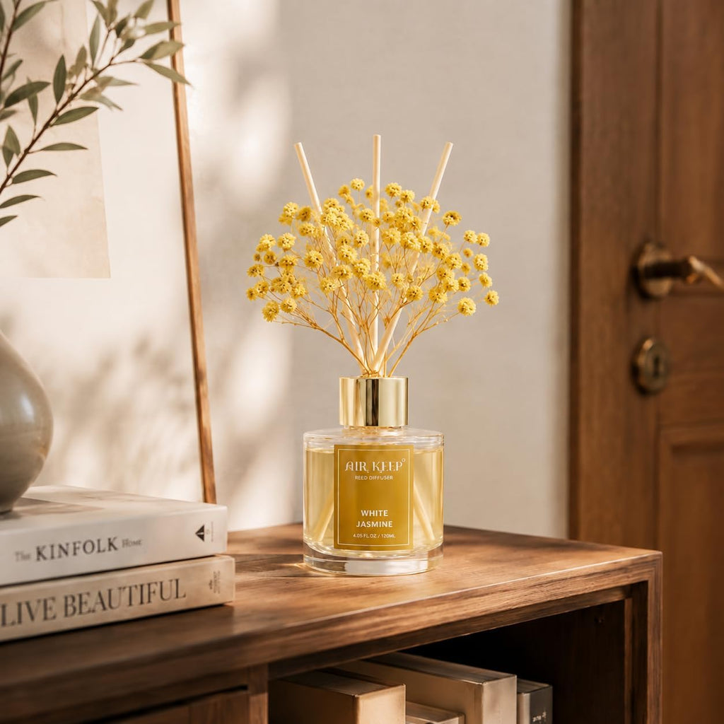 Reed Diffuser,Clean Cotton White Jasmine White Tea Oil Reed Diffusers Living Room Office Aromatherapy Oil - Set of 3