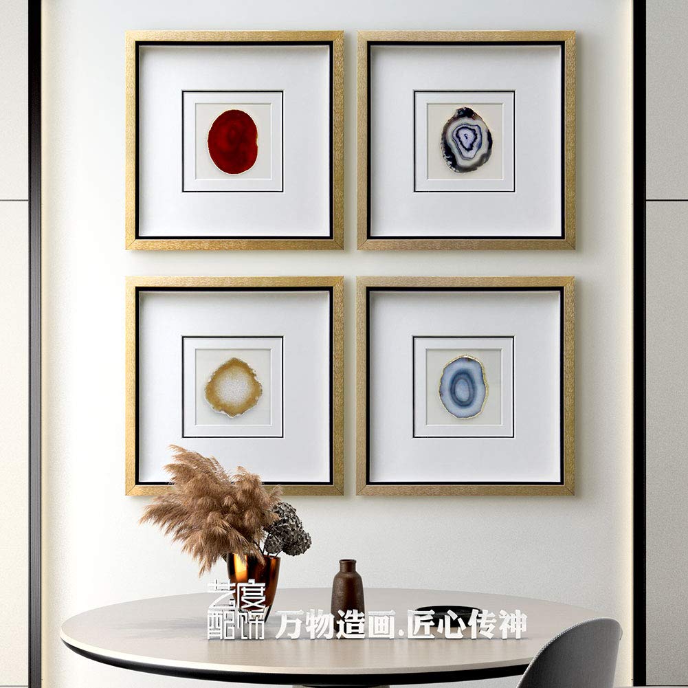 Handmade 40x40cm Gold Edge Agate 3d Wall Art with Shadow Box Frame Front Glass Bedroom Decoration