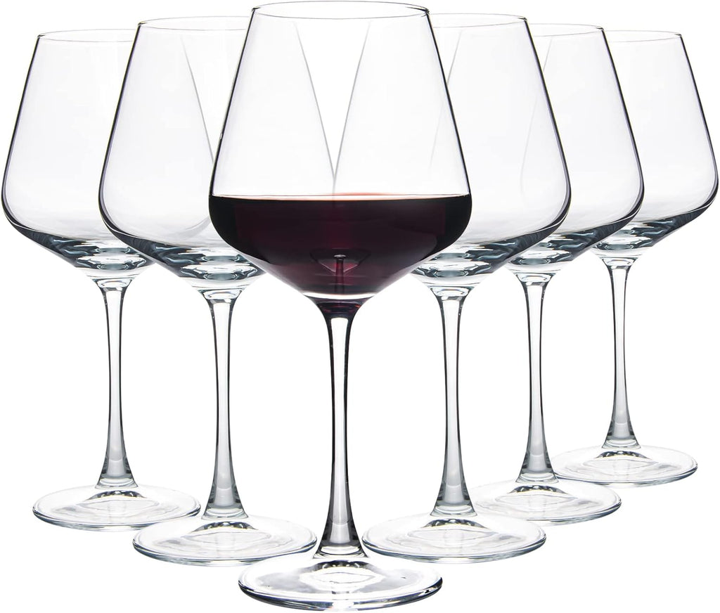 Wine Glasses (Set of 6, 20 Oz), Large Clear Burgundy Wine Glasses for Red Wine, Smooth Rim, Dishwasher Safe
