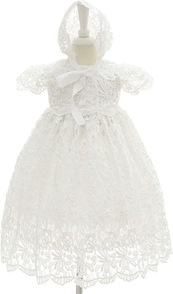 Baby Girls 4 Pcs Gown and Bonnet Christening Baptism Dress Lace Baby Dress