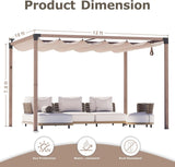 10x12 FT Retractable Pergola with Solar LED Lights, Wood-Grain Aluminum Frame, Water & UV-Resistant Adjustable Canopy